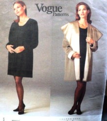 1690 VOGUE MATERNITY REVERSE COLLAR COAT, FLARE DRESS PATTERN 12-16